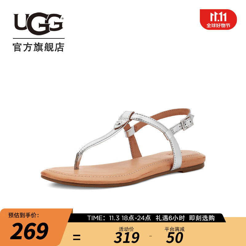 UGG2023夏季女士凉鞋金属银色平底夹脚休闲罗马凉鞋 1118516 SLVM | 金属银色 37怎么样,好用不?