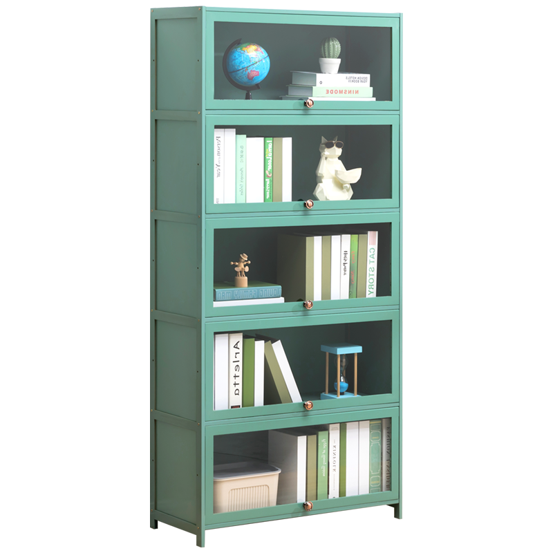 木马人简易落地多层加厚翻门书架客厅组合置物架简约办公书房楠竹储物柜子现代桌面小书柜阅读架学生图书馆 【透明翻门】五层60长(加深宽度32cm)