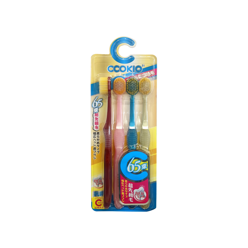 CCOKIO日本宽薄牙刷软毛京东自营成人男女士专用正品热门商品 65孔*4支
