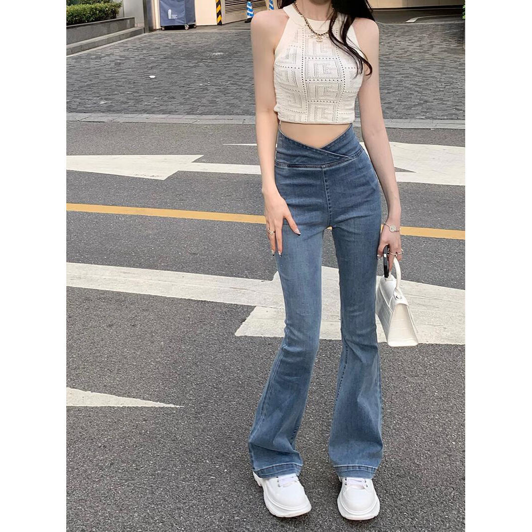 vjwk夏季初中生韩版紧身女生牛仔裤夏天新款裤女高腰显瘦百搭紧身弹力