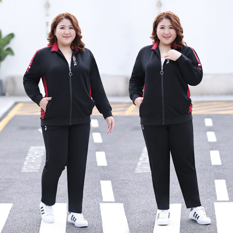 女肥胖秋天衣服上身胖的女人套装秋季新款大码运动套装女胖妈妈装加肥