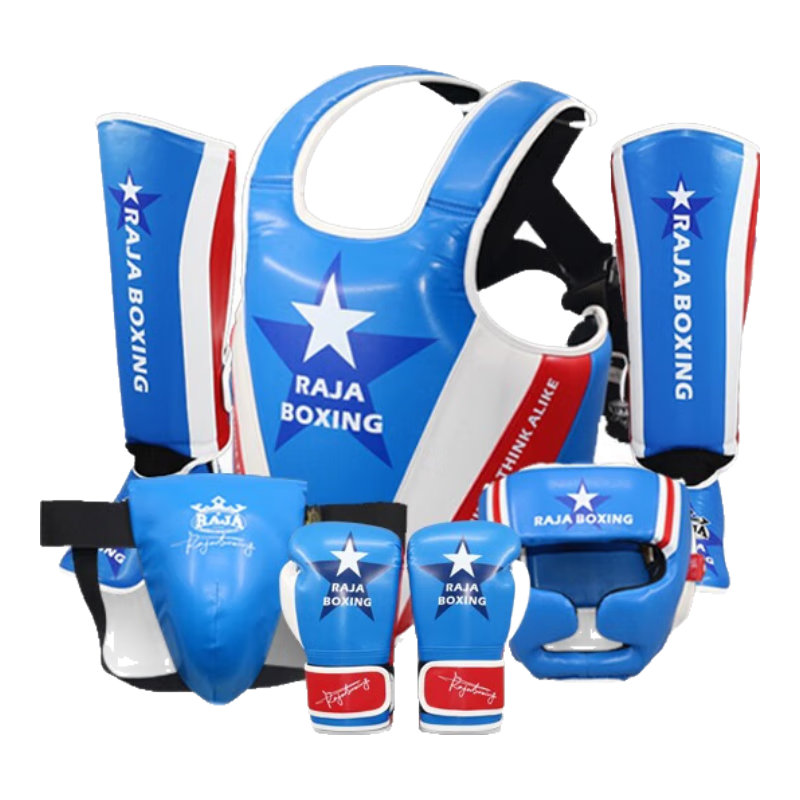raja-boxing兒童拳擊散打護(hù)具全套裝專業(yè)訓(xùn)練搏擊護(hù)頭護(hù)腿護(hù)腿護(hù)襠男女孩套裝 【5件套】教練推薦【默認(rèn)男款】 S碼【推薦120-140身高】