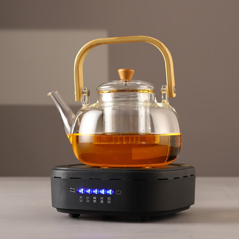 优戈电陶炉茶炉迷你小型煮茶炉家用静音光波炉煮茶器保温咖啡 小方炉黑色 触摸款+竹把煮茶壶 款式