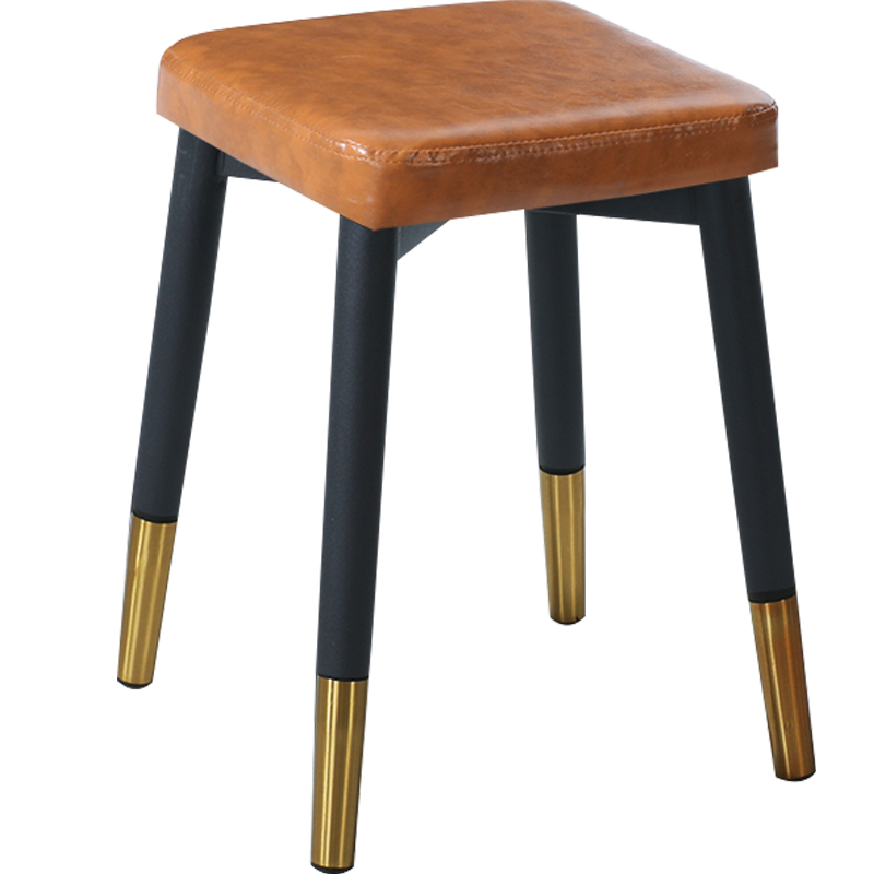 初学者 凳子家用椅子可折叠放北欧轻奢简易餐椅 现代简约创意化妆凳 黑金腿+橘色坐垫【科技布】