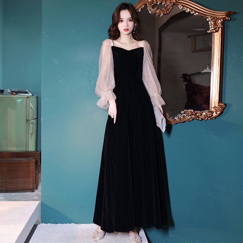 塞德勒丝绒宴会晚礼服裙女冬季新款气质轻奢小众设计感高端黑色年会 黑色 XXL属于什么档次？