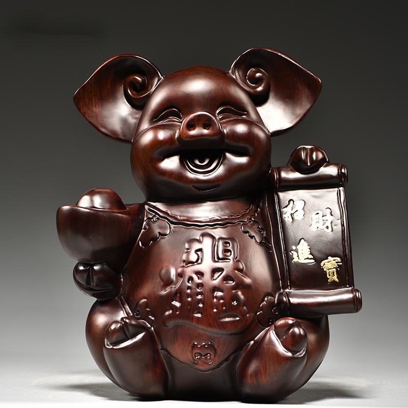 梵粟 黑檀木雕小猪摆件实木雕刻工艺品招财进宝摆件生肖猪客厅装饰