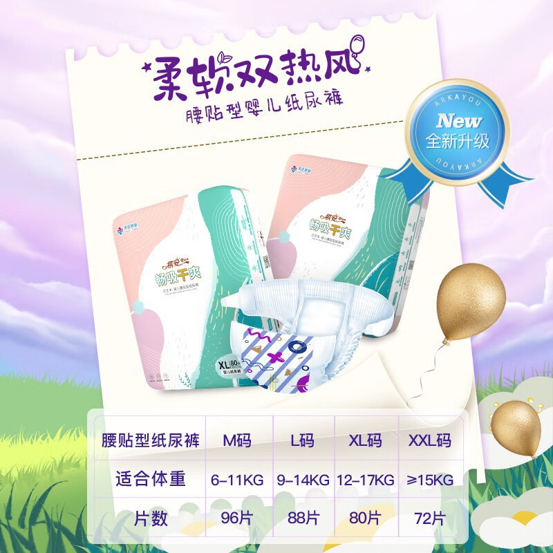 祺安1芯艺术大包婴儿拉拉裤泡泡腰围超柔亲肤男宝女宝尿不湿成长裤 拉拉裤XXXL码64片