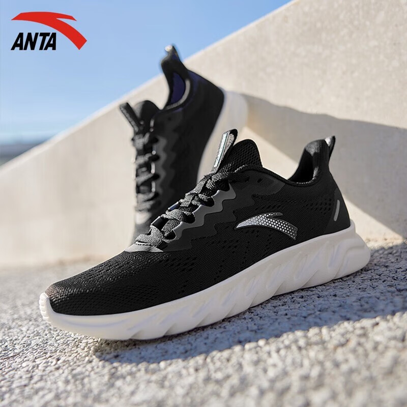 安踏女鞋运动鞋女跑步鞋春季网面透气减震舒适耐磨白色鞋子女 黑/城堡