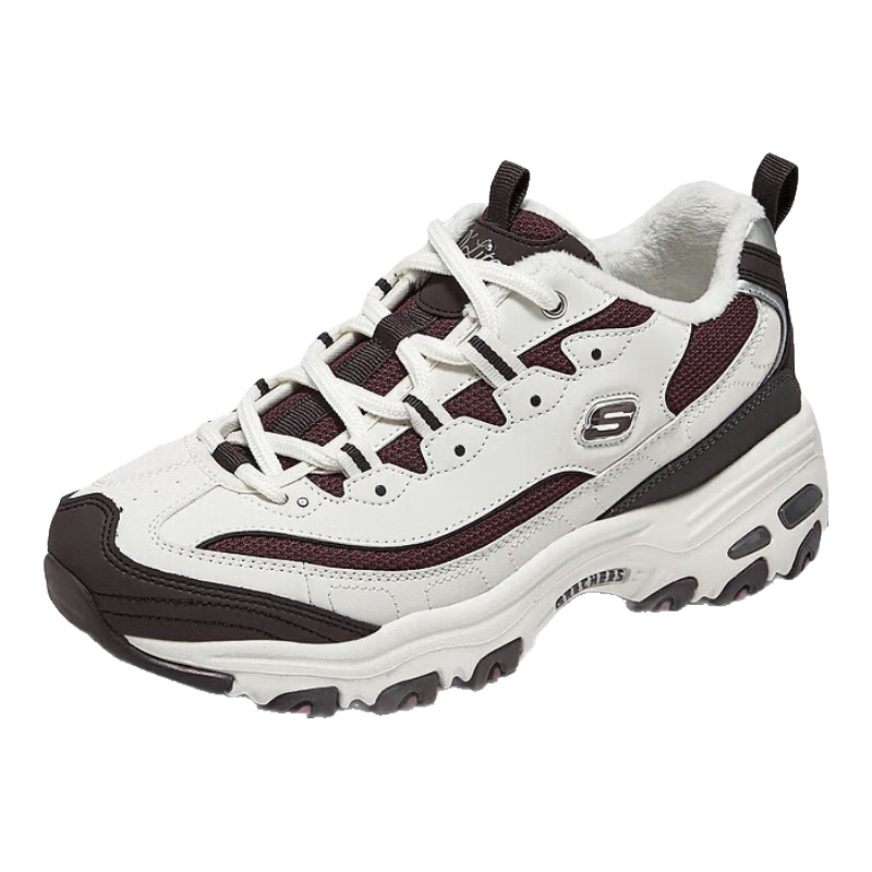 斯凯奇（Skechers）新年礼物黑白金加绒老爹鞋女厚底增高百搭舒适保暖运动鞋896268