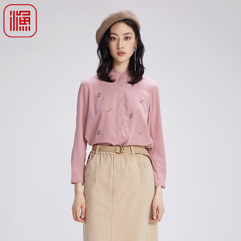 渔渔女装2024早秋新款真丝桑蚕丝上衣女轻奢高级感长袖衬衣fggc2216