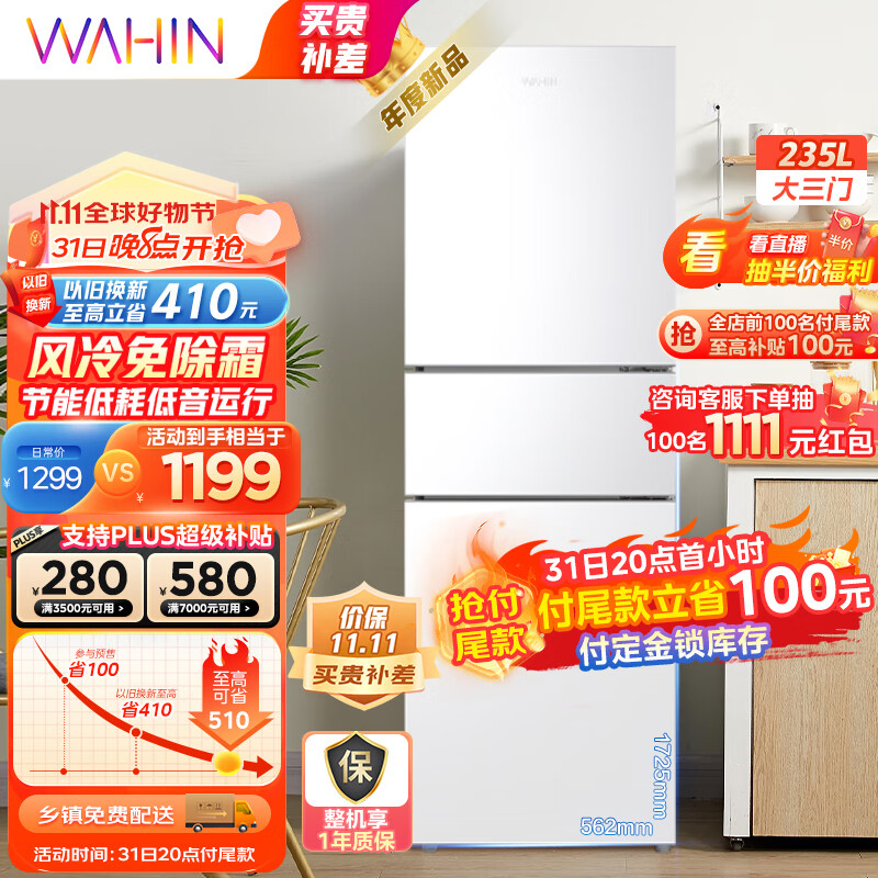 华凌246三门家用风冷免除霜无霜白色冰箱 净味低音节能多门冰箱小型家用冰箱 小冰箱 电冰箱HR-246WT高性价比高么？
