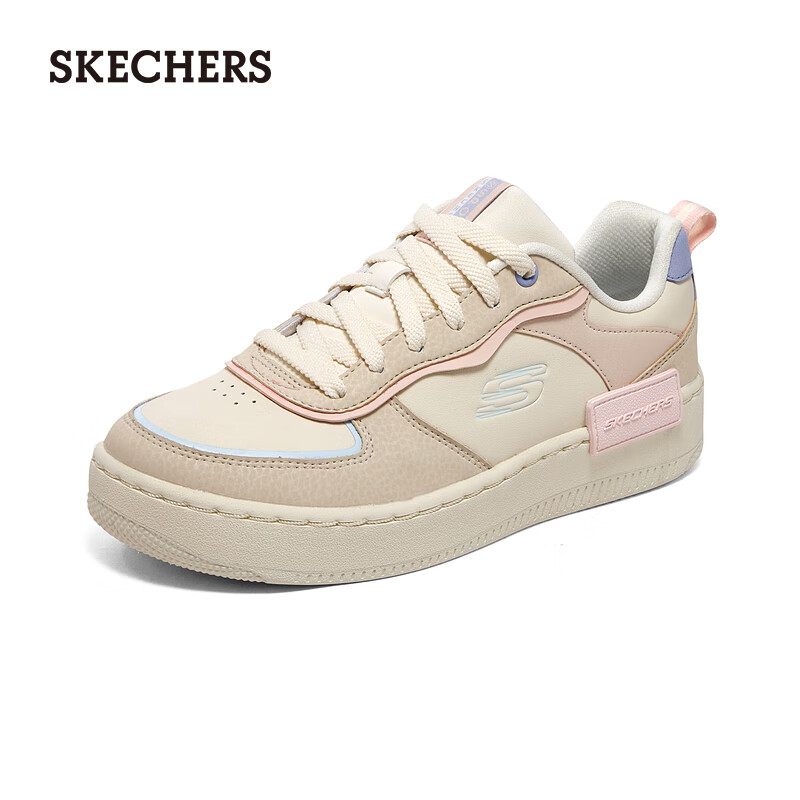 斯凯奇（Skechers）女鞋秋季休闲板鞋复古撞色平底鞋时尚百搭透气运动板鞋185032 自然色/多彩色/NTMT 37