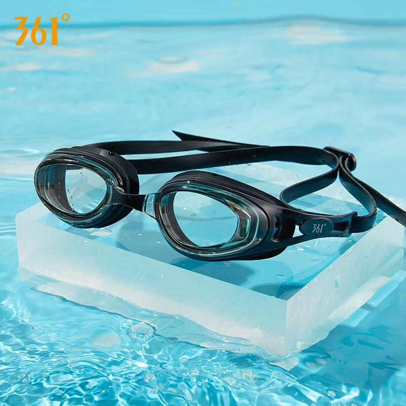 361°泳镜游泳镜防雾男女高清竞速泳帽套装有度数近视款游泳眼镜 黑色