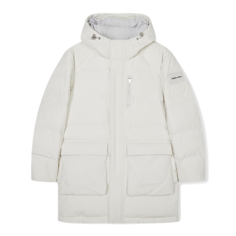 卡宾男装休闲长款连帽羽绒服秋冬款潮流时尚大衣保暖a浅灰色1648170m