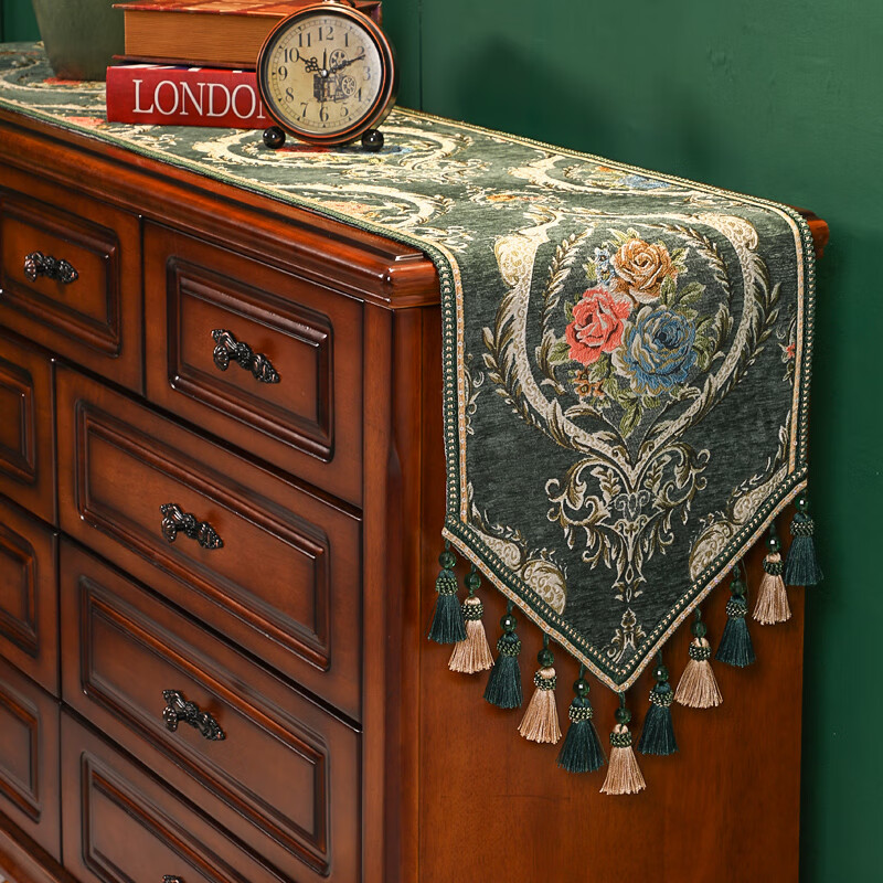 高档电视柜餐边柜斗柜鞋柜餐桌布艺欧式布艺 露西亚墨绿色 35*180cm