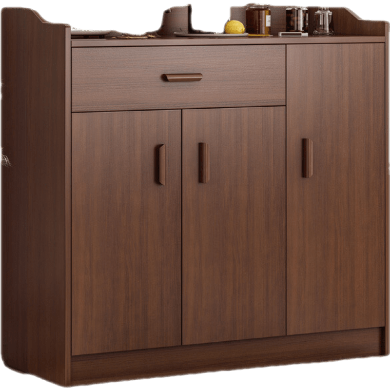 班奇盾 简约餐边柜加宽现代斗柜收纳柜卧室客厅靠墙北欧储物柜带门家用多功能餐边柜 深胡桃色 90*36*100cm 宽敞台面 封闭储物