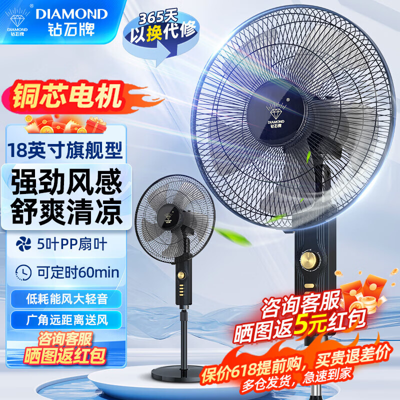 18英寸旗舰型铜芯电机 可定时落地扇