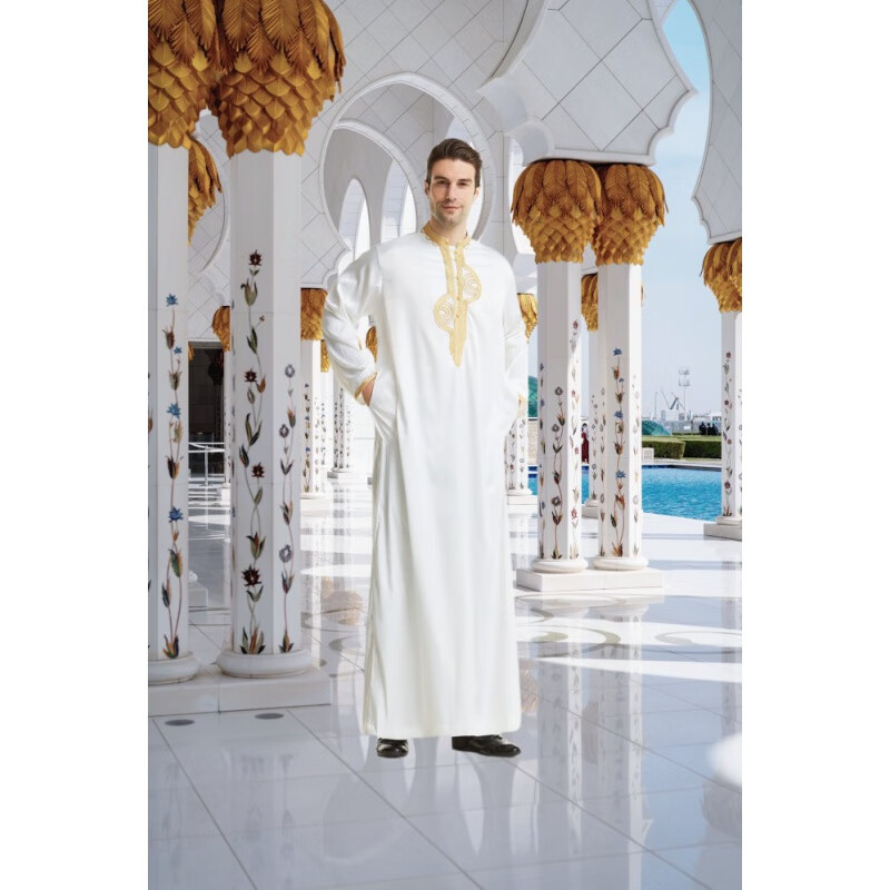 以舟中东土豪服装迪拜长袍男男装阿拉伯回族男士传统伊朗长衫白袍