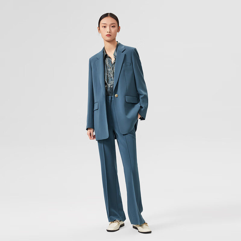 OVV【日本进口三醋酸】OVV春夏热卖女装平驳领中长款西服 湖蓝02 S