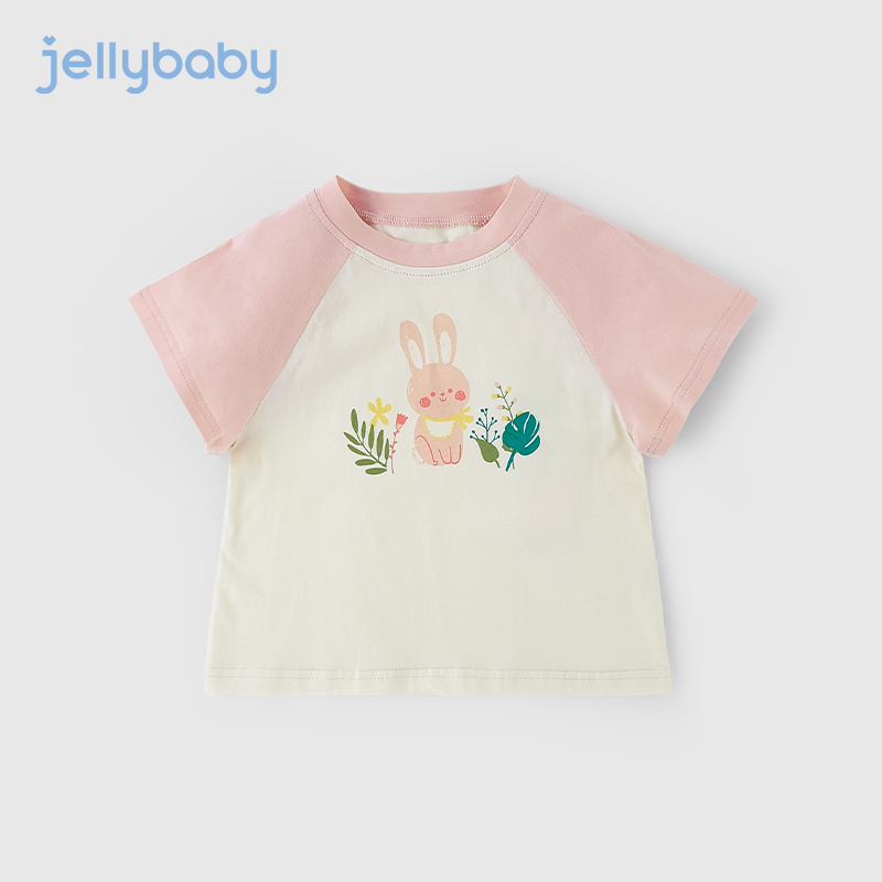 JELLYBABY儿童夏装短袖t恤男童夏季休闲卡通衣服女宝薄款童装6宝宝夏日上衣 粉色 100 京东折扣/优惠券