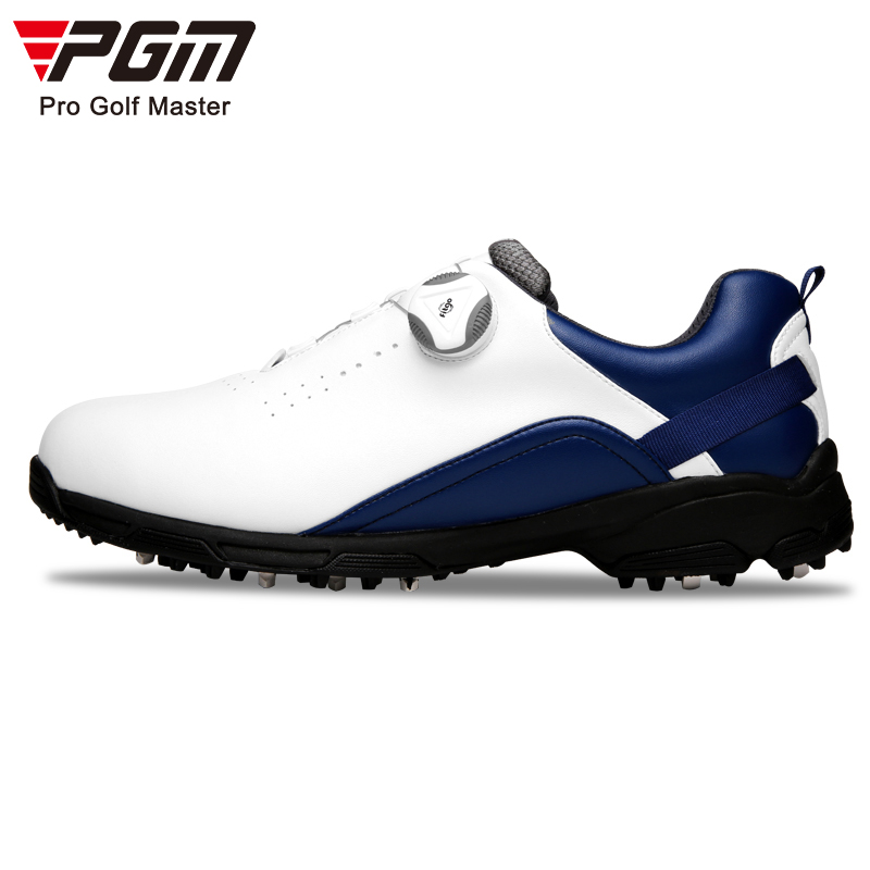PGM 高尔夫球鞋 男士防水鞋子 防滑固定钉 旋钮鞋带 夏季透气男鞋 XZ143-白蓝 42