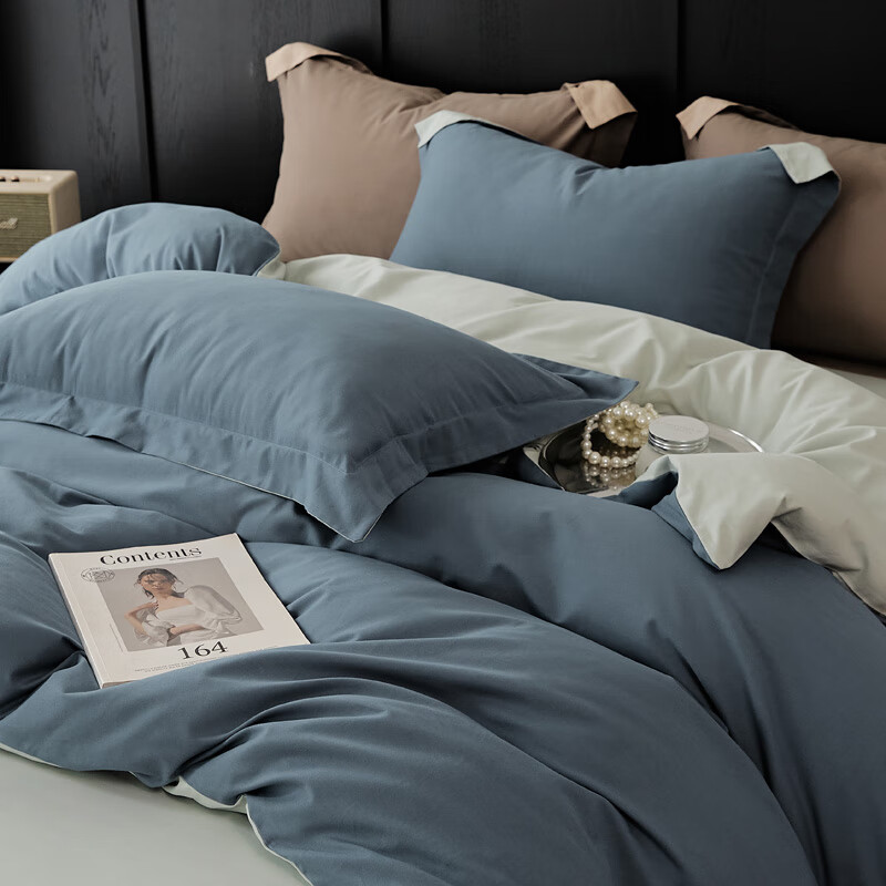 AIDLI 【新疆棉】60支贡缎316根全棉四件套 高支高密双人四件套 海岛蓝（磨毛款） 1.5/1.8m 床单款 （被套200*230cm）