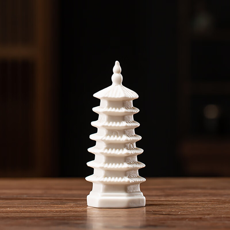 陶瓷手工文昌塔家居办公室书桌假山盆景鱼缸 白瓷玲珑塔-大号