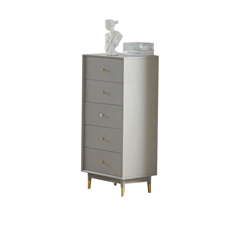 爱必居实木储物柜五斗柜客厅美式收纳柜子轻奢抽屉柜斗橱卧室床头柜铜素橡胶木五斗柜-灰色