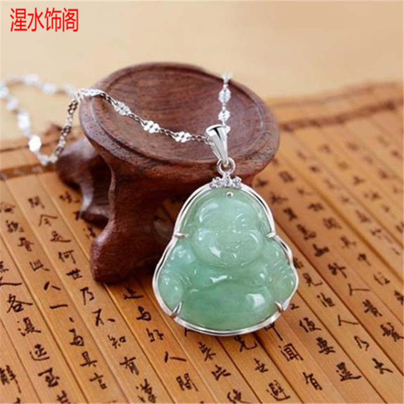 湦水饰阁冰儒种翡翠佛玉石女吊坠镶嵌翡翠玉佛吊坠项链挂件挂饰附证书