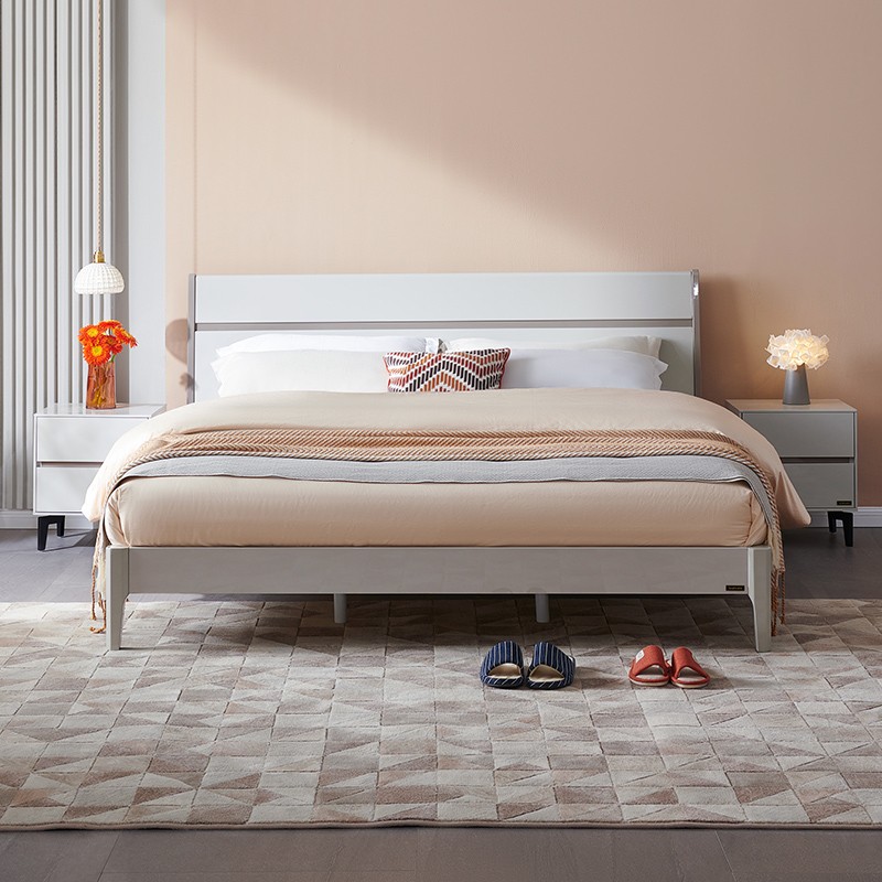 全友家居 双人床 现代简约板木床大床板式床 双色拼接设计框架床1261