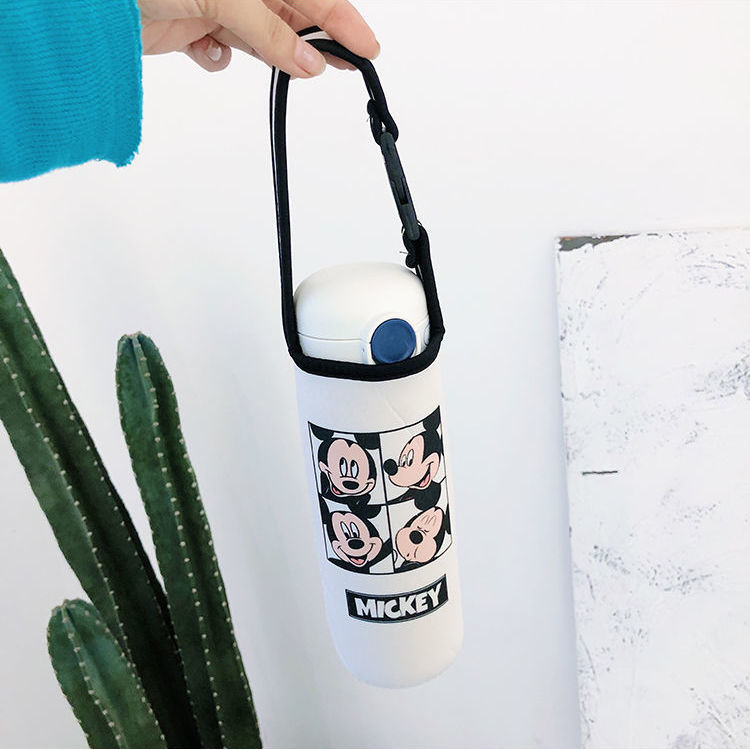 通用杯套斜挎背带玻璃杯保温杯防烫防摔隔热水杯套子袋 大号白老鼠无