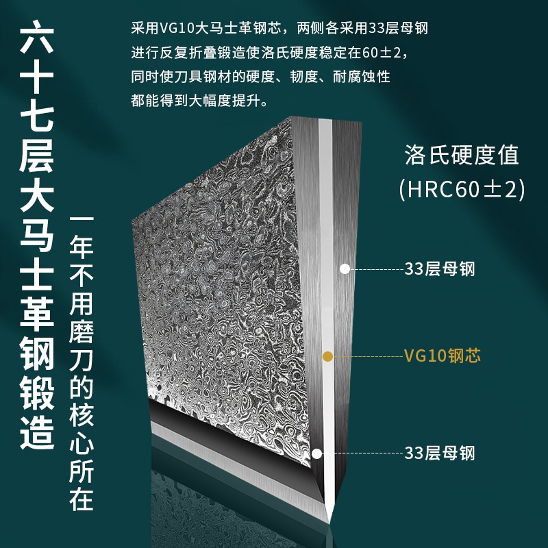 南方兄弟大马士革钢vg10厨刀言选系列切片刀厨师刀三德刀小菜刀料理切肉刀 言选厨师刀