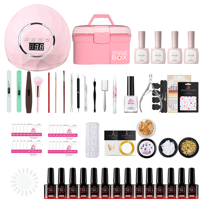 薇林（BEVILI COLOR）美甲套裝開店全套初學(xué)者家用新手做指甲油膠專業(yè)工具光療機(jī)專用 【美甲師一+白燈】 1件 （12色）