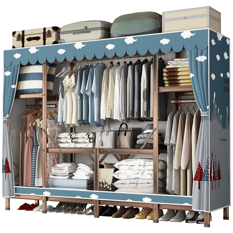 乐爱家 布衣柜烤漆加粗碳钢管1.9米宽折叠简易衣柜全钢管加固布艺衣柜学生宿舍租房防尘收纳衣橱