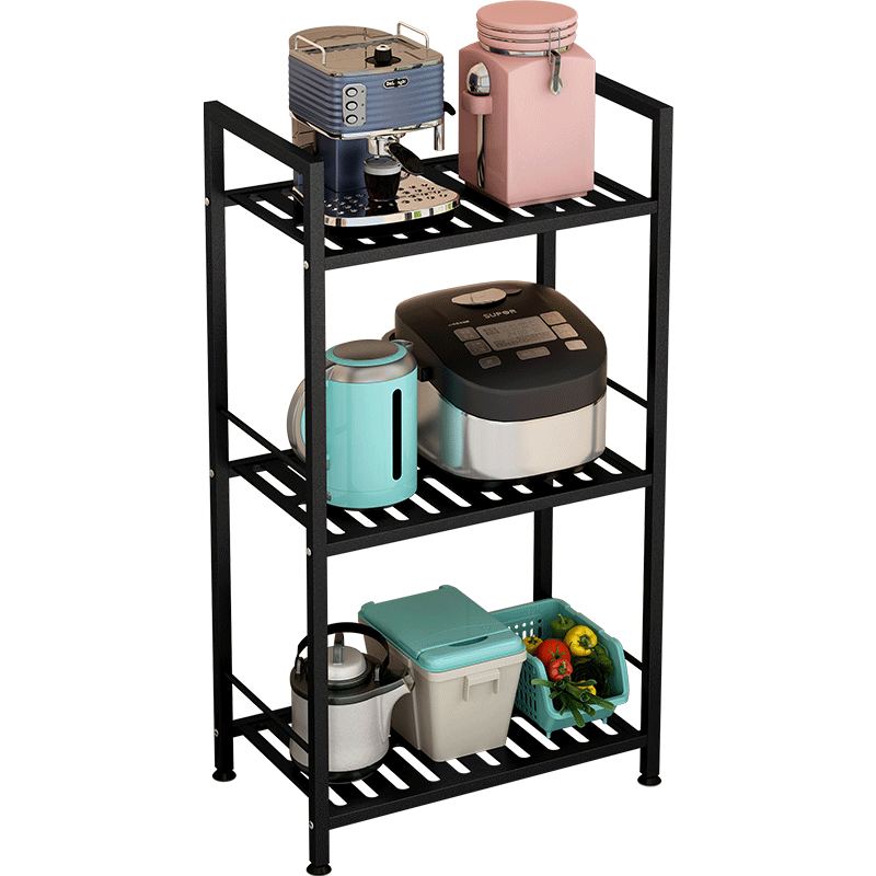 思故轩 厨房置物架 落地卫生间多层置物架 厨房用品收纳架 多功能客厅浴室储物架子 黑纱纹三层置物架【预售8月4日发货】