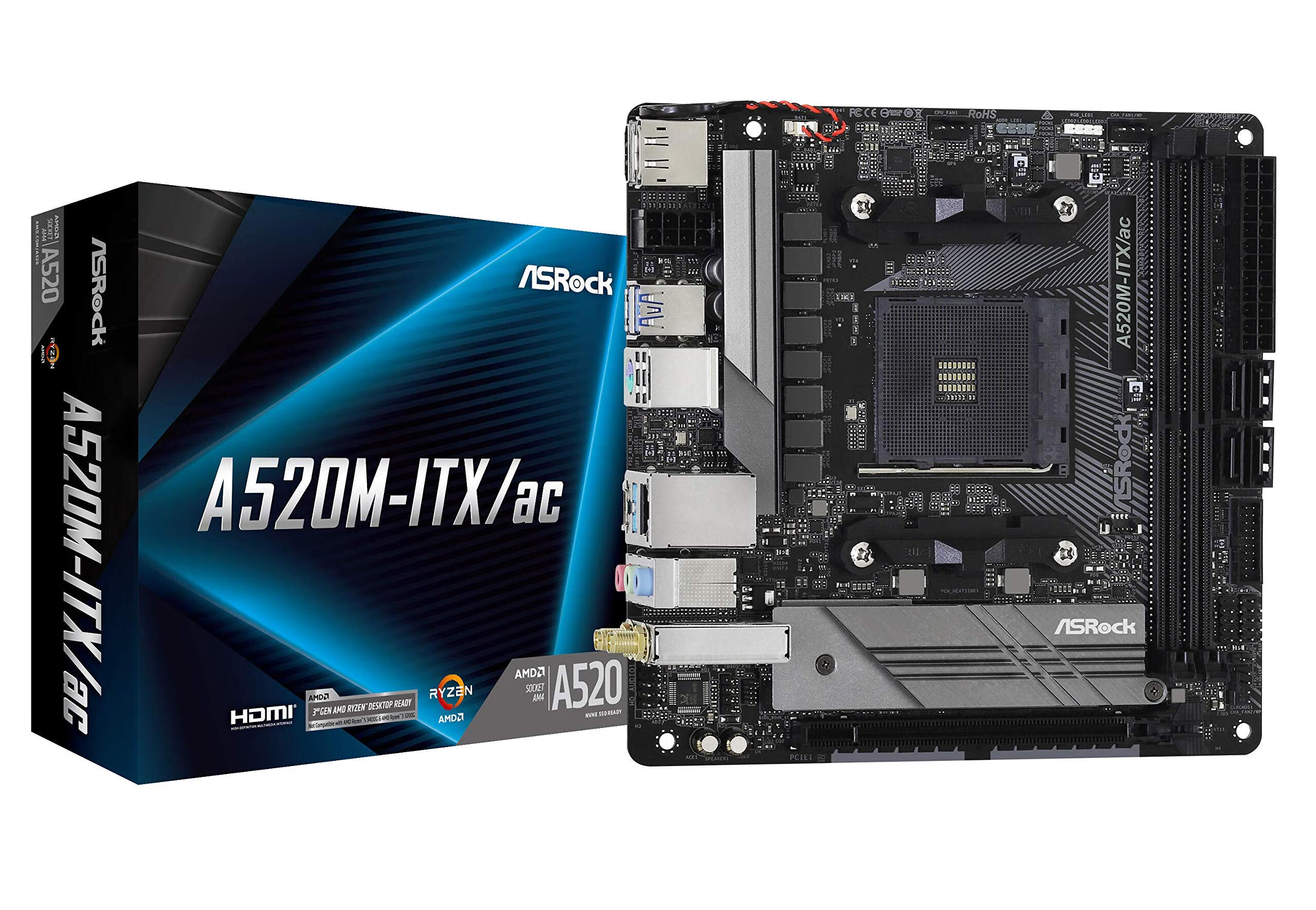 華擎（ASRock） AMD A520迷你主板 AM4接口 DDR4內存 Mini ITX設計