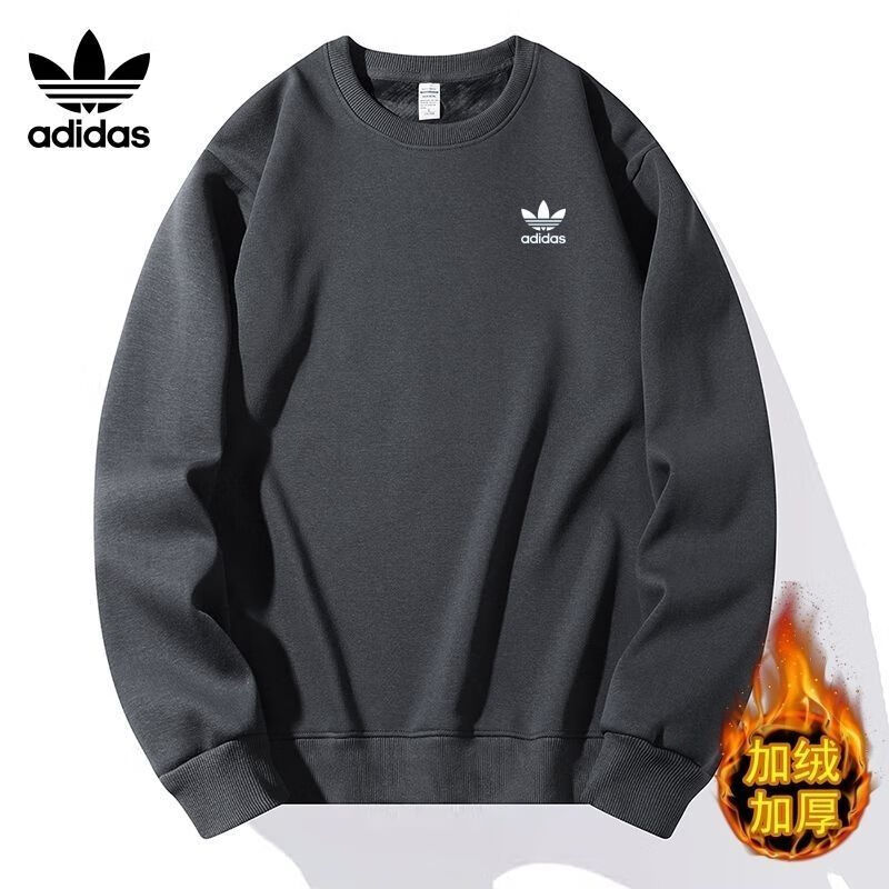 ADIDAS TECHFIT阿迪三叶草加绒加厚圆领卫衣运动休闲百搭男女潮流时尚冬季保暖 ss 藏青色加绒款 5xl 175-200斤
