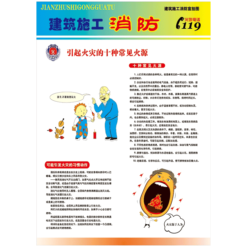 建筑施工工地消防安全知识海报宣传画漫画宣教挂图宣传栏vht13 vht13