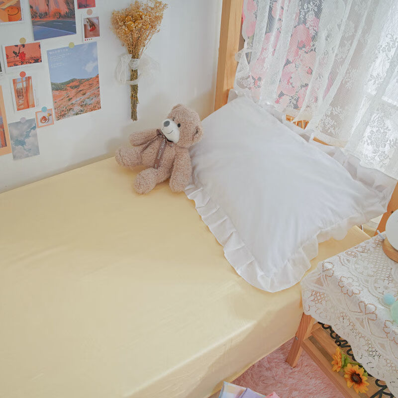 君吻单个纯色床单学生宿舍单人床被单单件女可爱 奶油黄床单 200*230