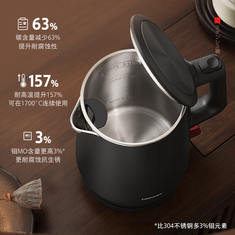 东芝(TOSHIBA)电热水壶烧水壶杯煮水开水壶养生壶恒温饮水机家用大容量防倾倒漏水自动断电双层防烫茶壶政府补贴 1.7L KT-17DRTC