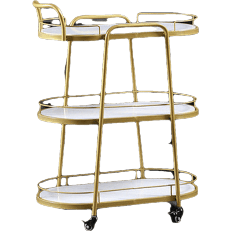斯驼尔 北欧移动餐车酒店商用家用餐厅酒水带轮金色多层大理石轻奢小推车 三层金架+白色生态木板 62*36*82