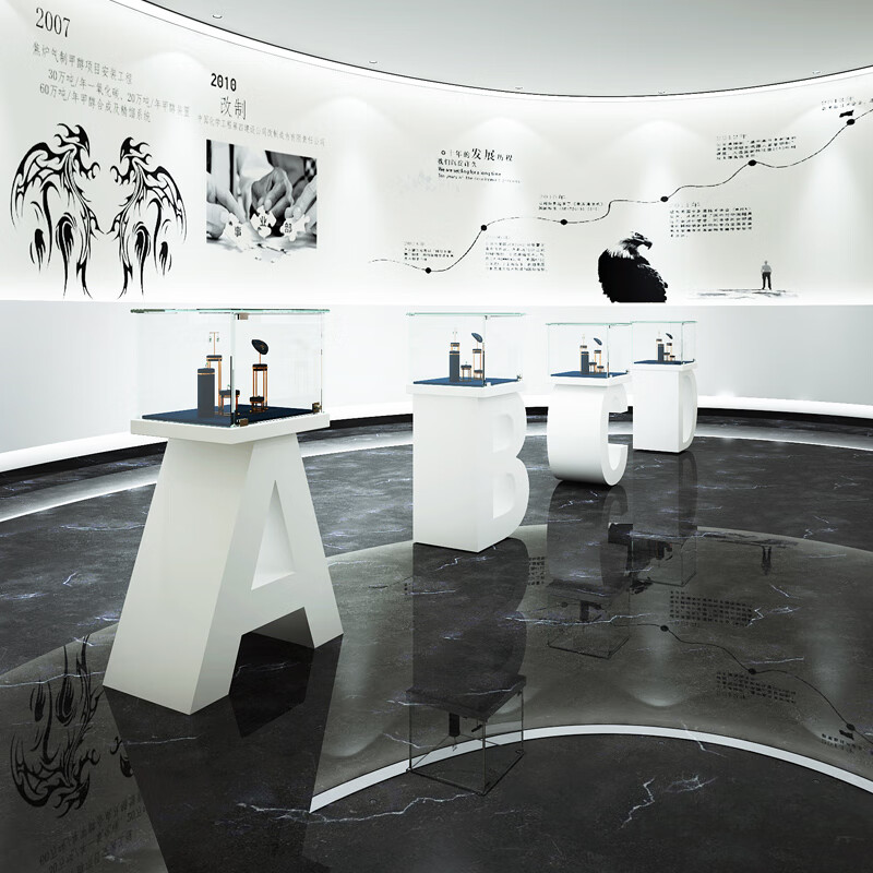 延阳定制烤漆创意字母展台展示台玻璃展示柜loo展厅展览柜产品陈列柜