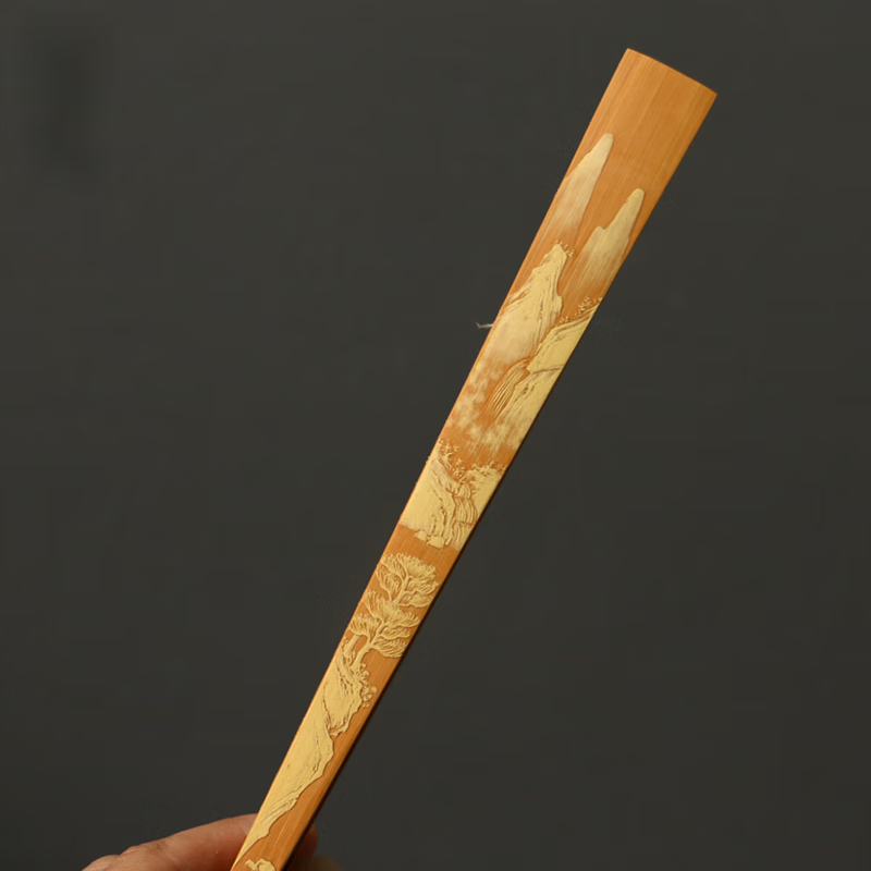 tianxia)名家戚挺飞纯手工留青雕刻老玉竹扇扇竹制竹雕文人扇子95寸男