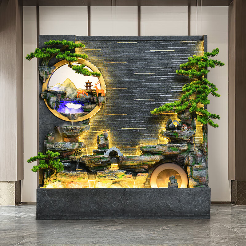 汇鑫泉运通 超大型水幕墙流水墙假山流水喷泉室内水景观办公室前台