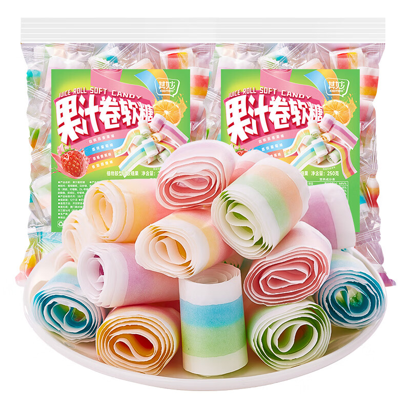 其妙果汁卷软糖水果糖喜糖婚庆糖果软糖童年怀旧小吃零食休闲食品 250
