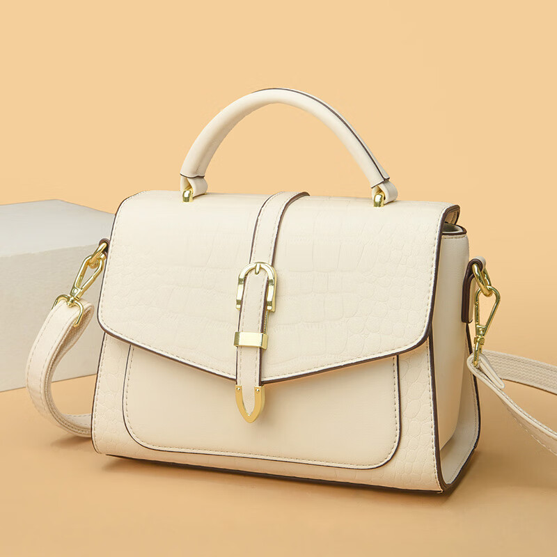 酷奇袋鼠包包女2024牛皮新款网红时尚手拎包百搭单肩斜挎女包 白色