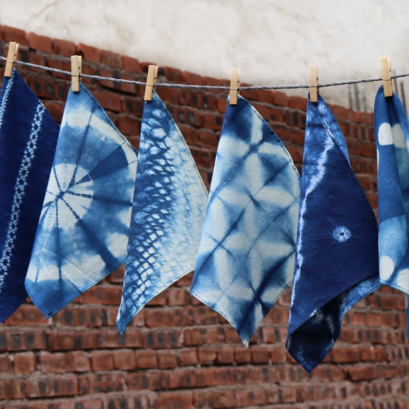 手工扎染纯棉方巾手帕发带diy材料零布片香囊学生幼儿 22种花型一套