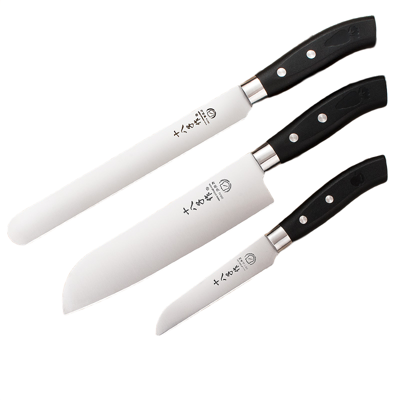 十八子作 水果刀不銹鋼瓜果刀套裝廚房家用刺身料理切西瓜長款套裝組合刀具 A款三件套 (H332-D+C+G)配三刀套