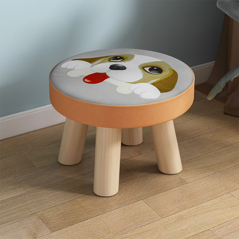 佳家林凳子家用实木圆矮凳时尚卡通创意可爱小板凳客厅沙发凳宝宝蘑菇凳 小狗