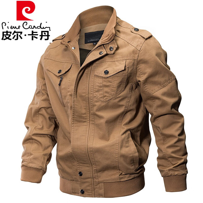 皮爾卡丹（pierre cardin）秋冬季海軍甲板服棉衣美式復(fù)古飛行員加絨男士夾克外套工裝軍旅裝 A2701-卡其（常.規(guī)） M